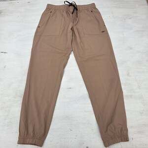 LEG3ND Mens Jogger Pants L Brown Zipper Pocket Drawstring Elastic Cuff